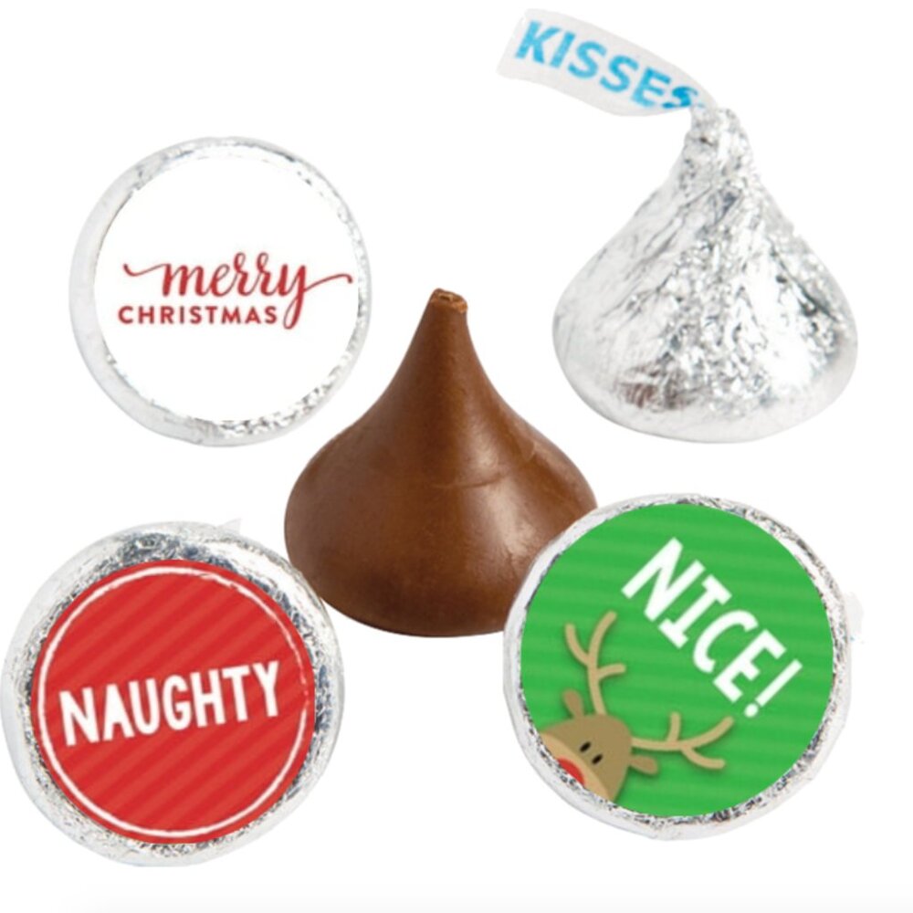 Naughty and Nice Kisses Candy Stickers | 100pcs|Glossy| Christmas Party Favors